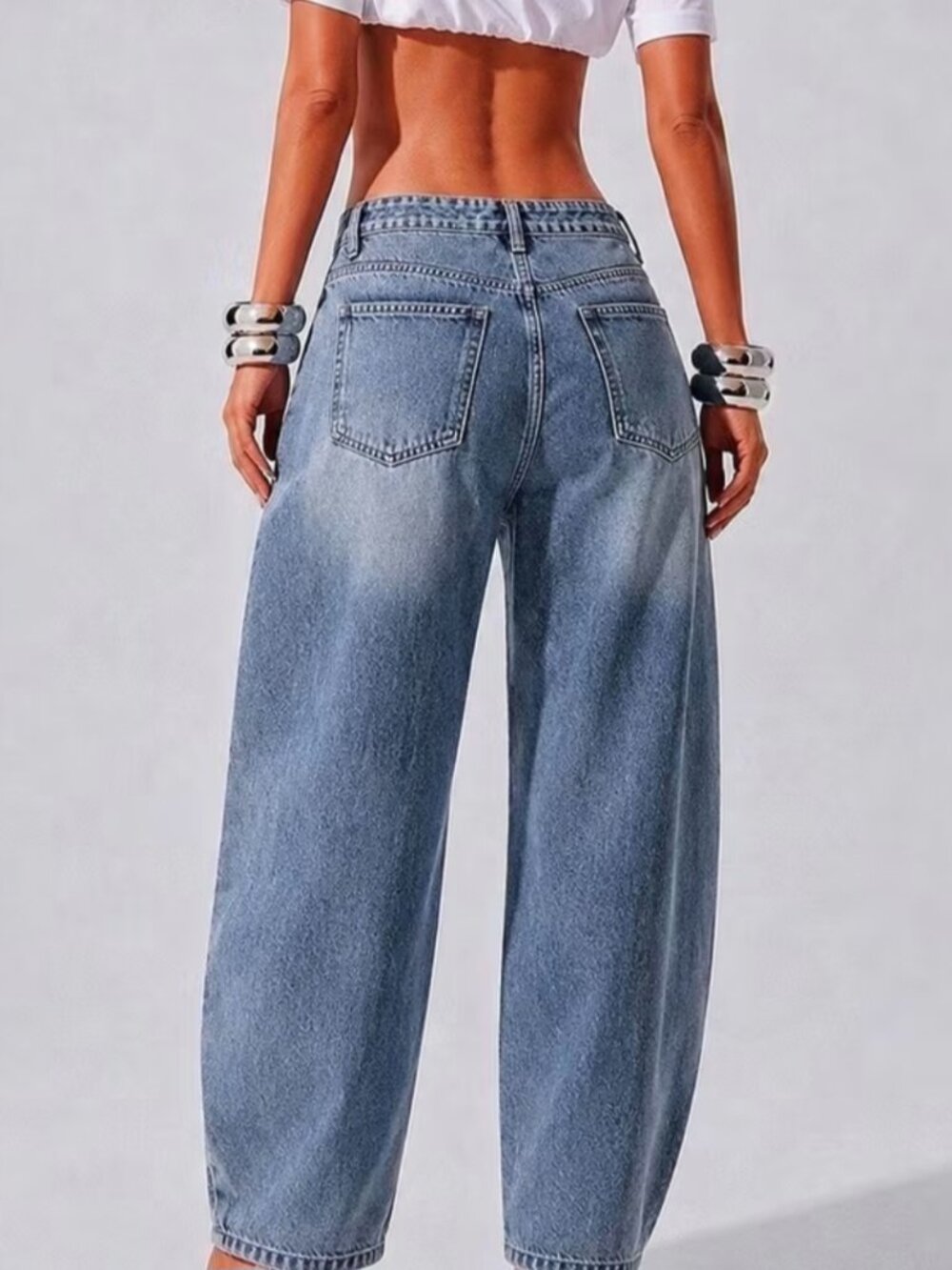 Women's High Waist Wide Leg Baggy Jeans - Edgy Denim Pants with Beltless Button - Picture 3 of 9